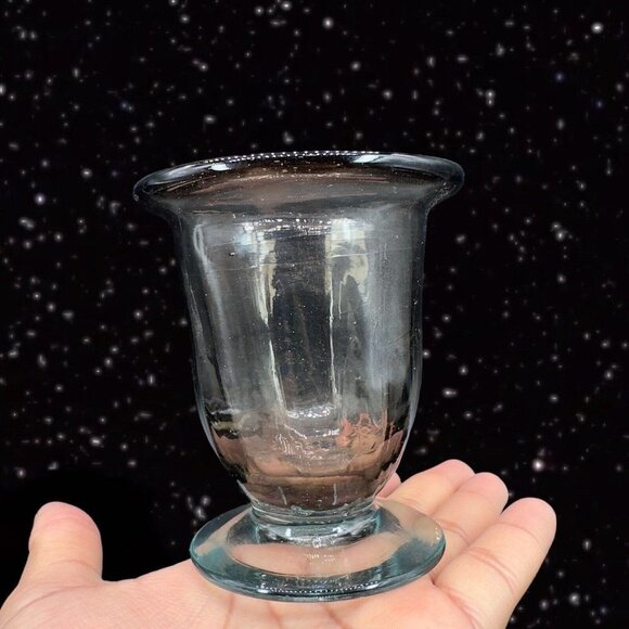 Hand Blown Art Glass Vase Bowl With Applied Base Clear Smokey Gray Black 4”T - Picture 6 of 15